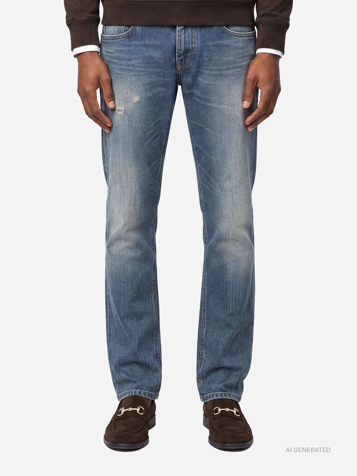 Jeans Dian slim fit blu con abrasioni - indossato, vista frontale