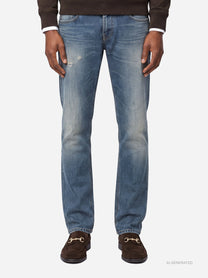 Jeans Dian slim fit blu con abrasioni - indossato, vista frontale