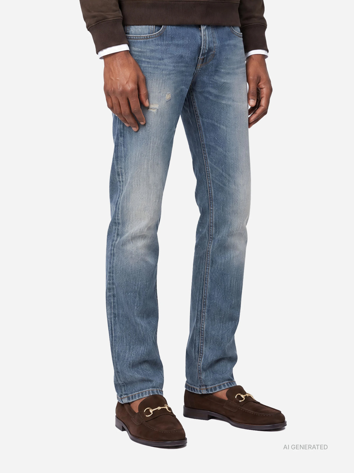 Jeans Dian slim fit blu con abrasioni - dettaglio indossato