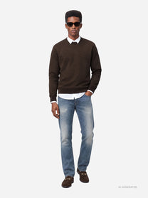 Jeans Dian slim fit blu con abrasioni - indossato, look completo