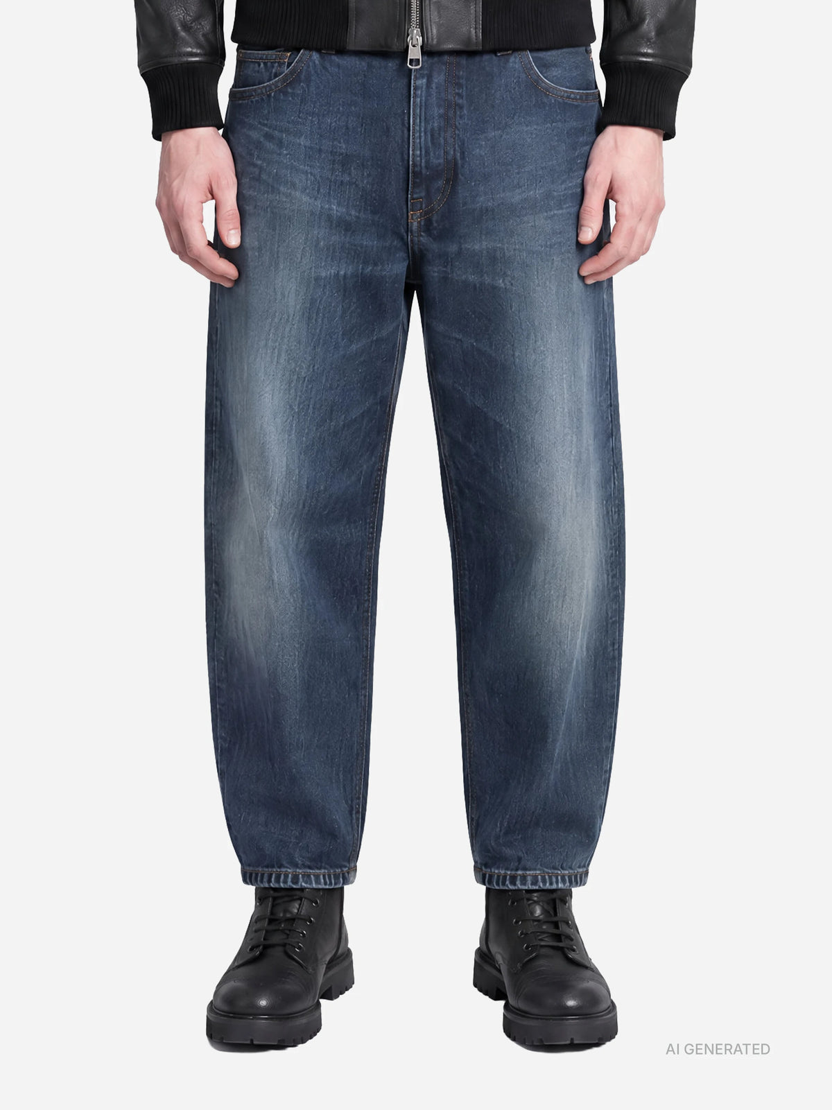 Jeans Anthony loose fit blu con abrasioni - indossato, vista frontale