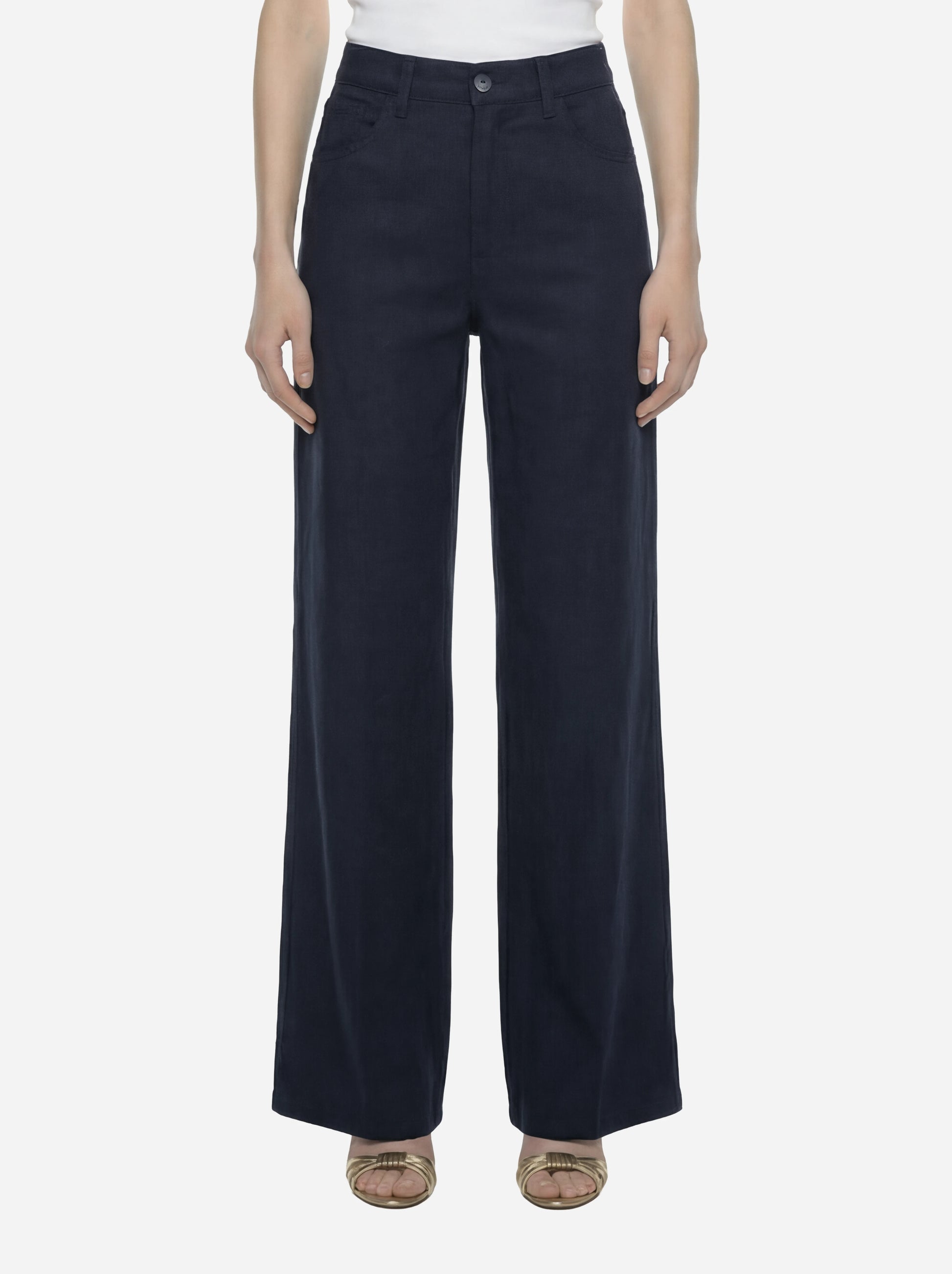 Pantalone Amber wide leg in viscosa e lino blu