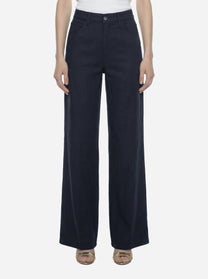 Pantalone Amber wide leg in viscosa e lino blu
