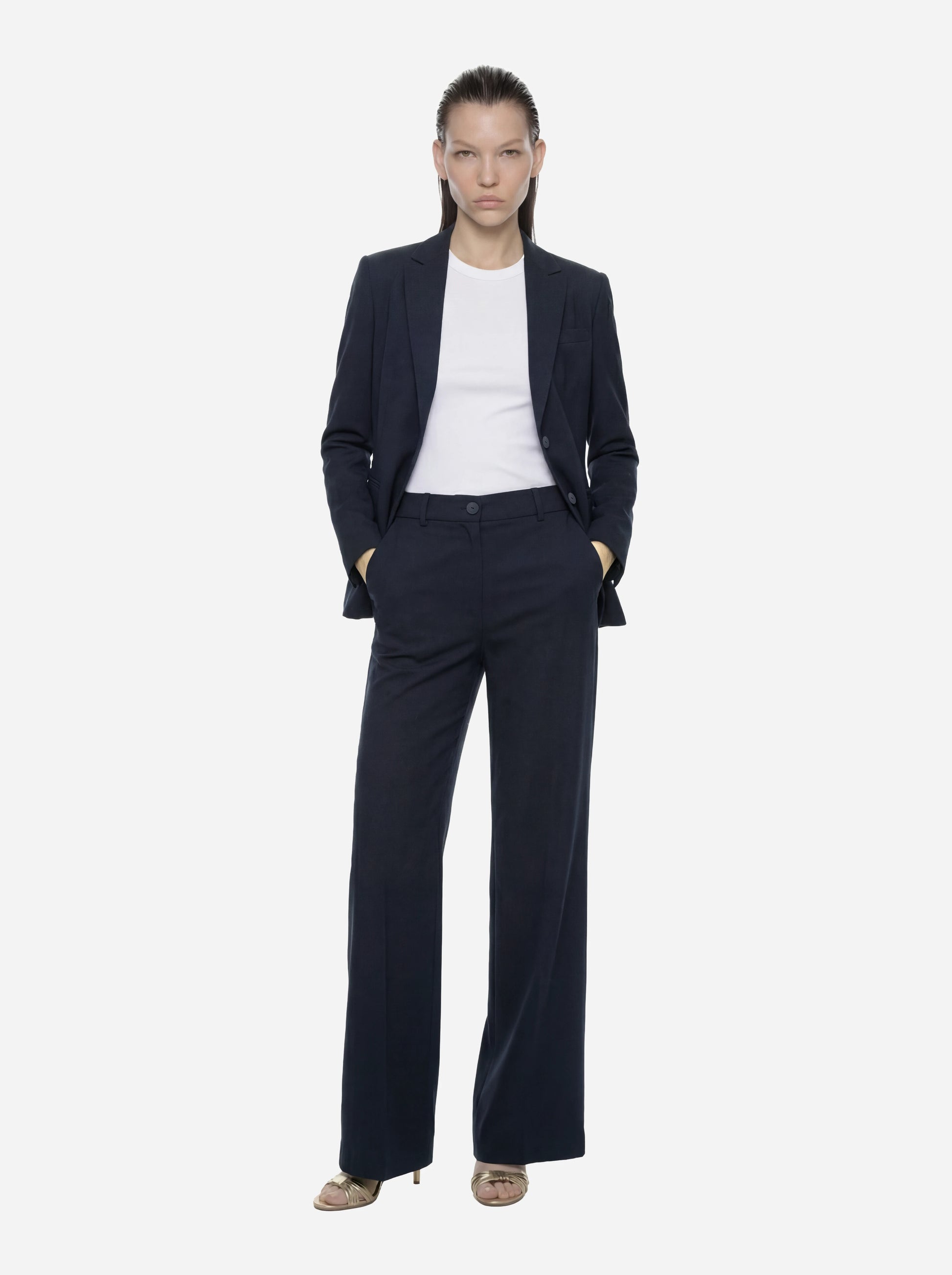Pantalone Amber wide leg in viscosa e lino blu