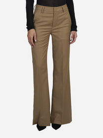 Pantaloni Janice wide leg in lana cammello - indossato, vista frontale