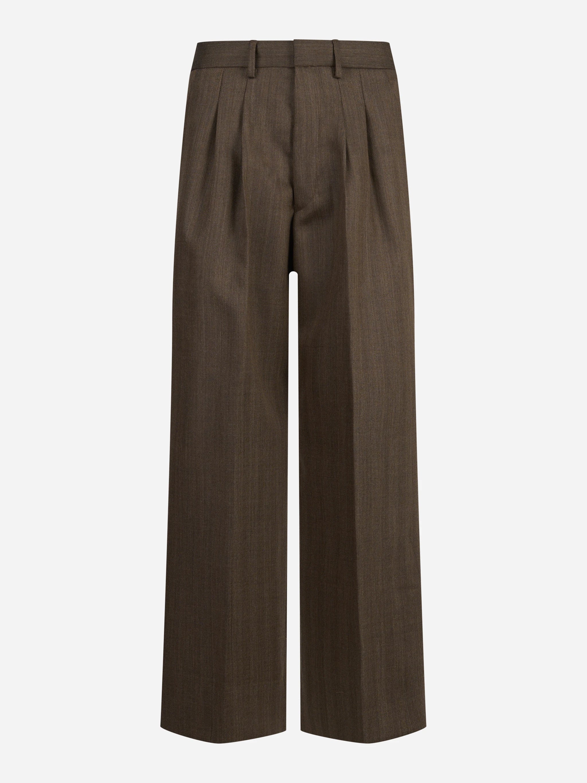 Pantaloni Eloise loose fit spinati marroni - vista frontale