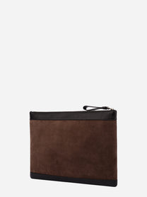 Pochette piatta in pelle marrone - vista laterale