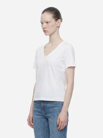 T-shirt scollo a v bianca in modal e seta