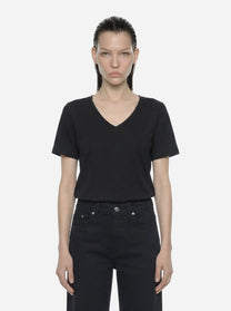 T-shirt scollo a v nera in modal e seta