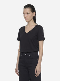 T-shirt scollo a v nera in modal e seta
