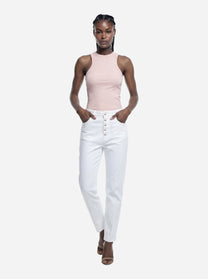 Canotta girocollo slim in costina di cotone rosa