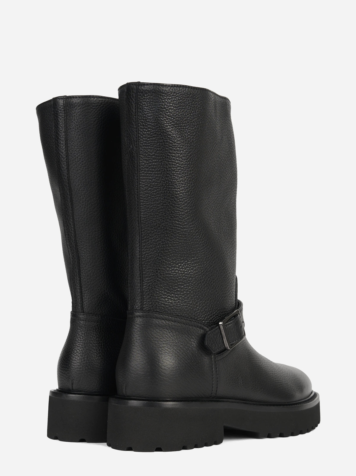 Stivale biker in pelle nera - dettaglio della coppia