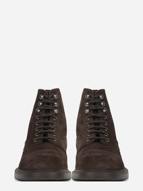 Scarponcino stringato in suede marrone Terre - vista frontale