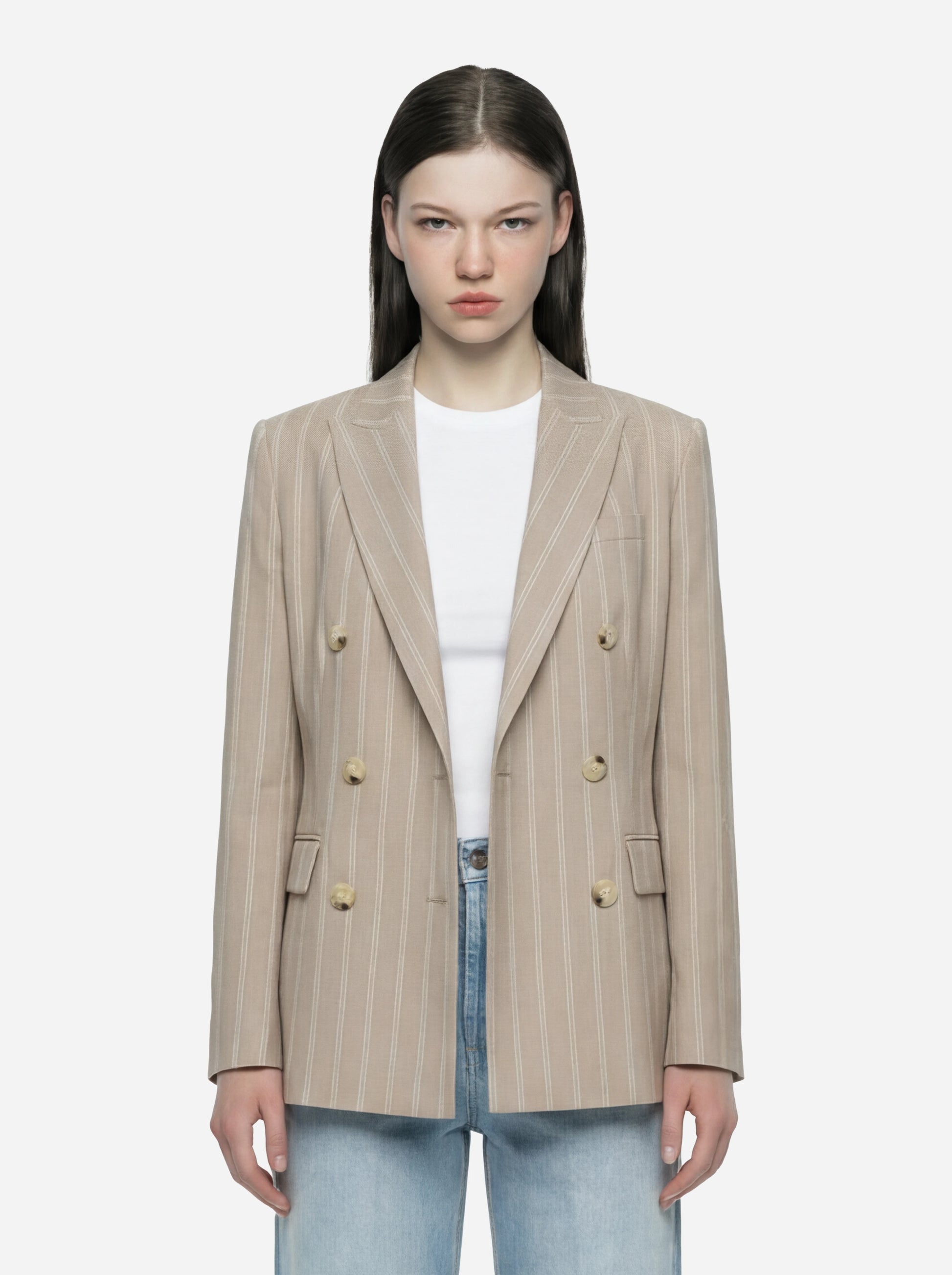 Blazer doppiopetto con motivo gessato beige