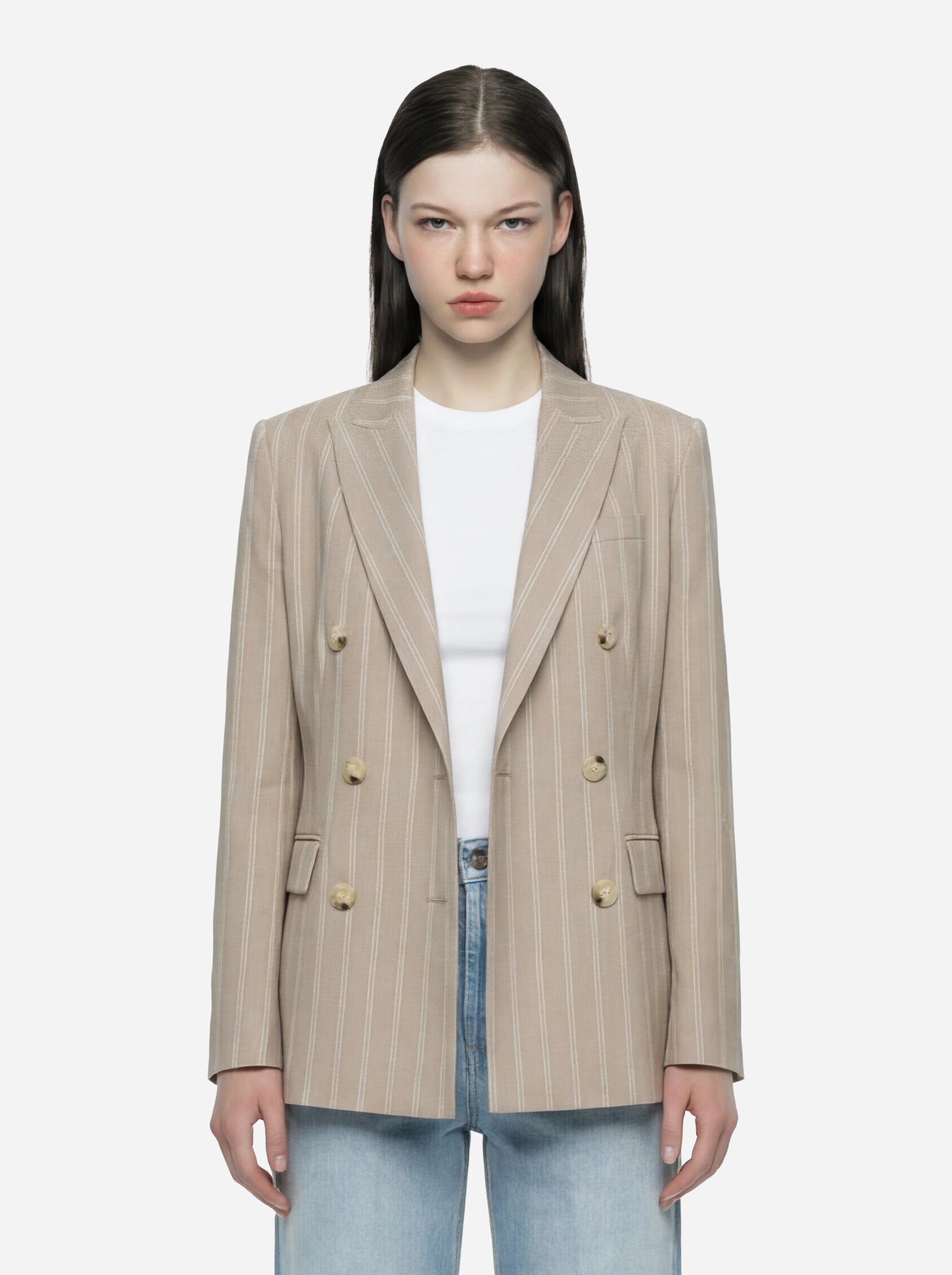 Blazer doppiopetto con motivo gessato beige