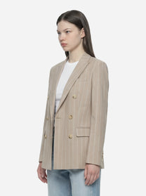 Blazer doppiopetto con motivo gessato beige