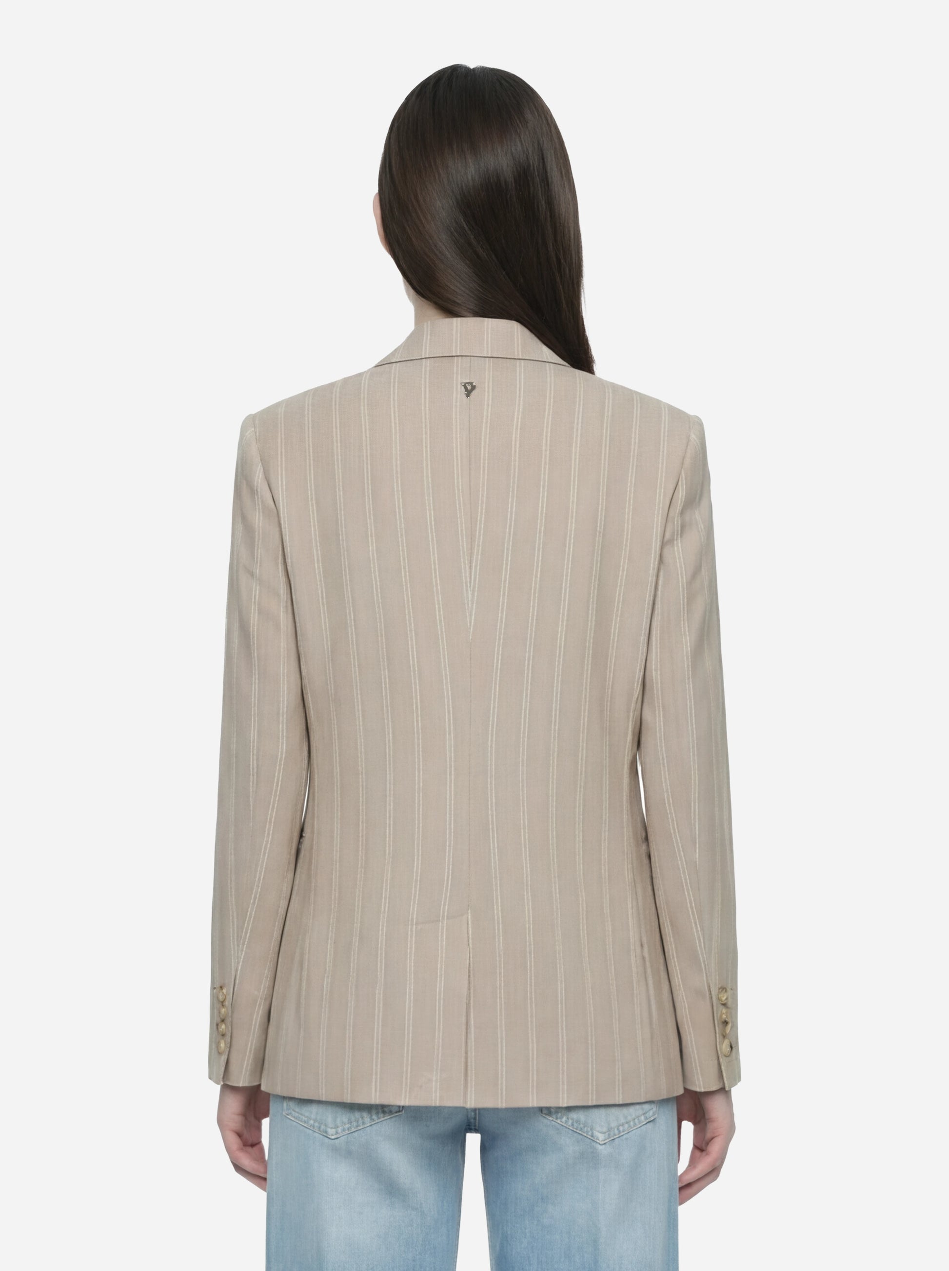 Blazer doppiopetto con motivo gessato beige