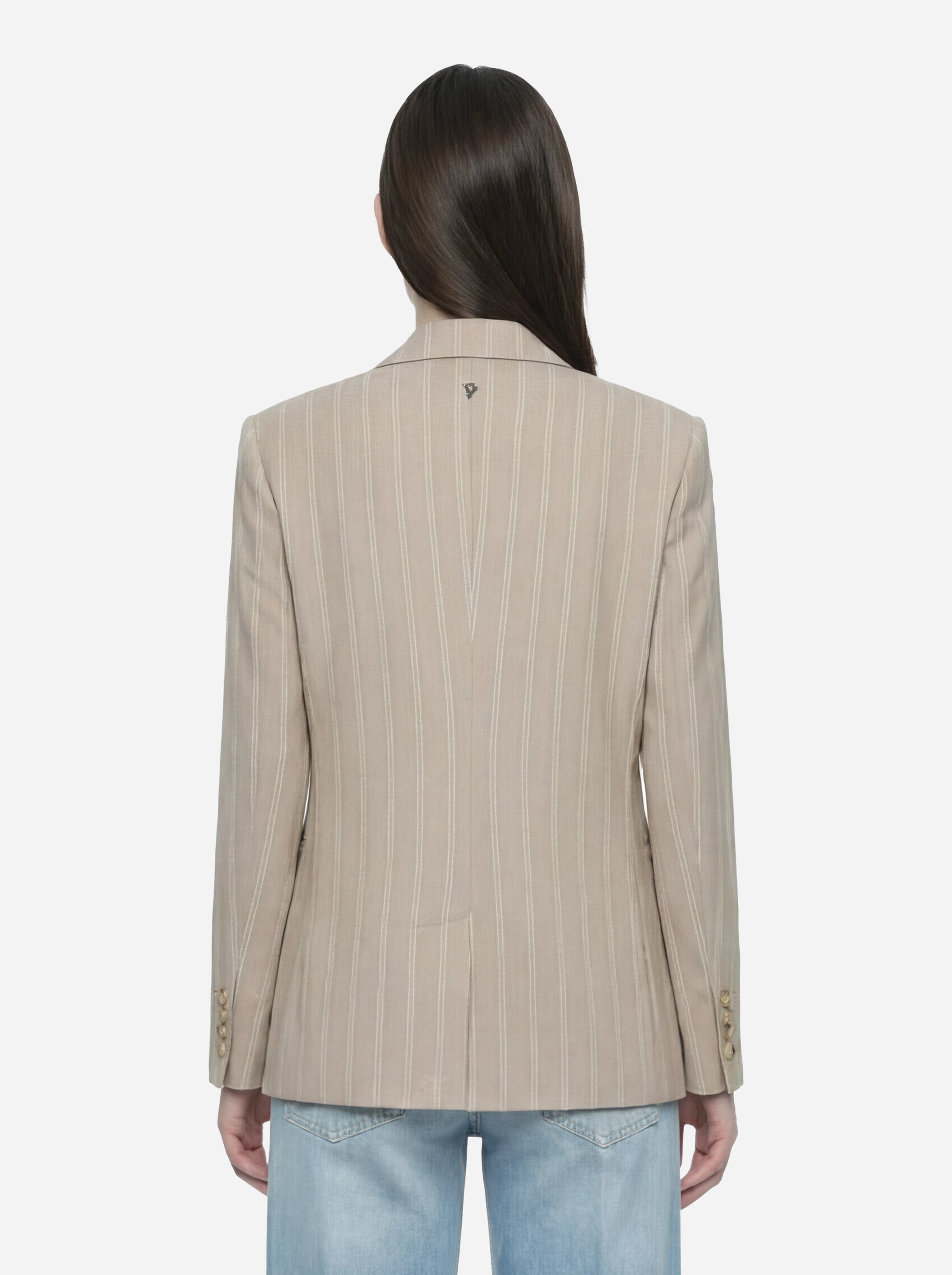 Blazer doppiopetto con motivo gessato beige