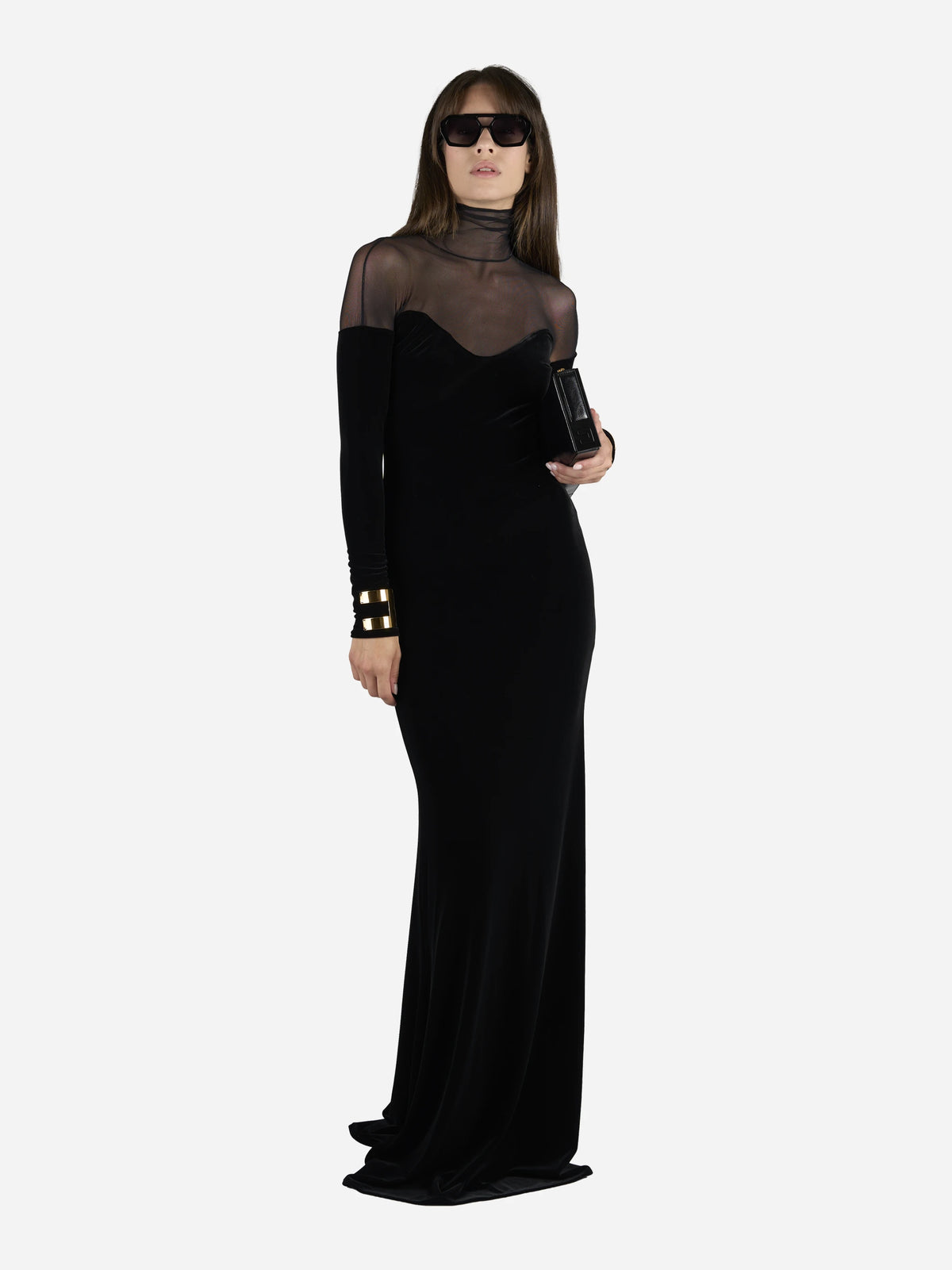 Abito Red Carpet lungo in velluto e tulle - indossato, posa alternativa