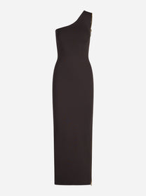 Abito Red Carpet monospalla in maglia marrone - vista frontale