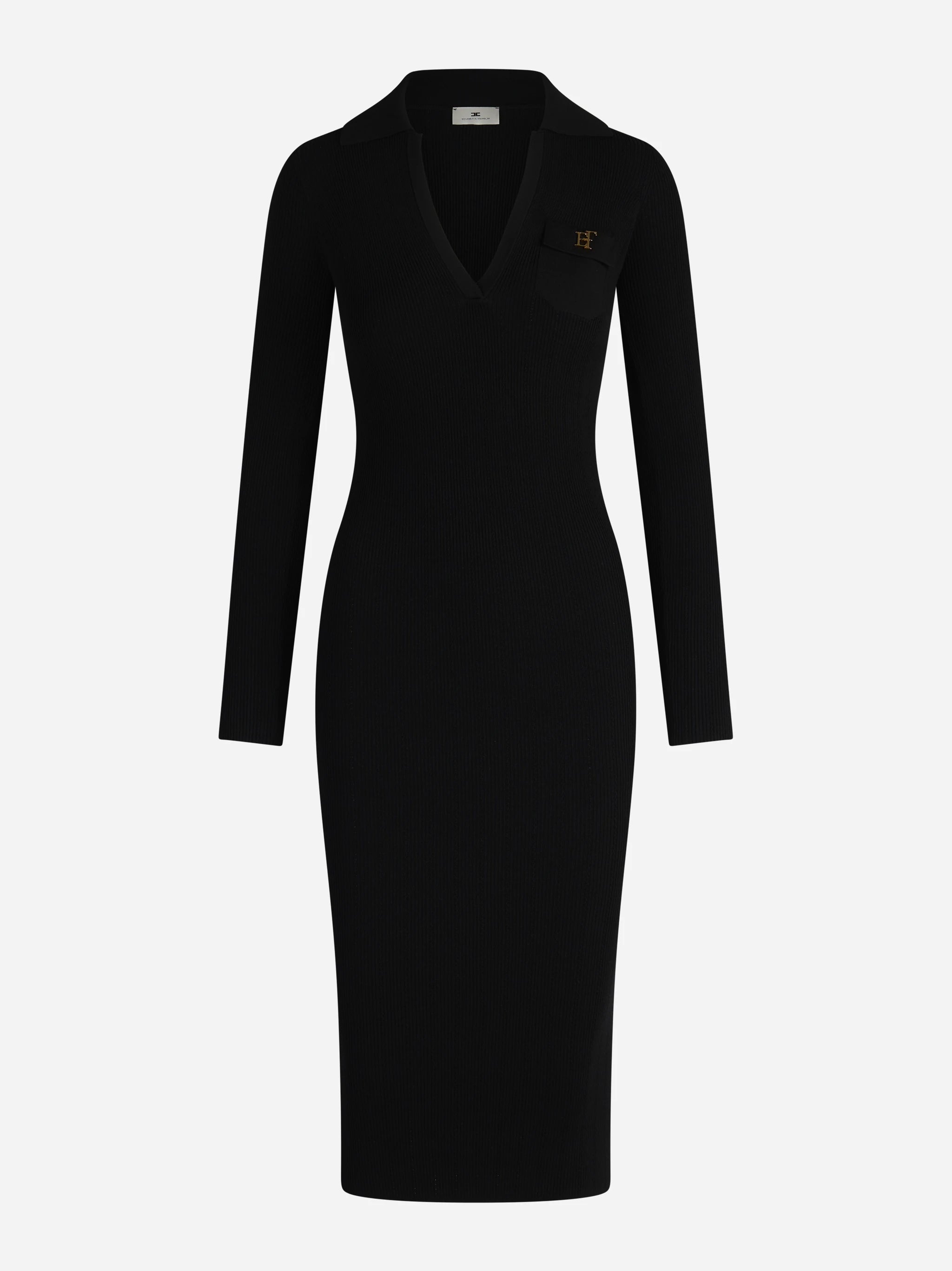 Abito midi in maglia con ricami à jour nero - vista frontale