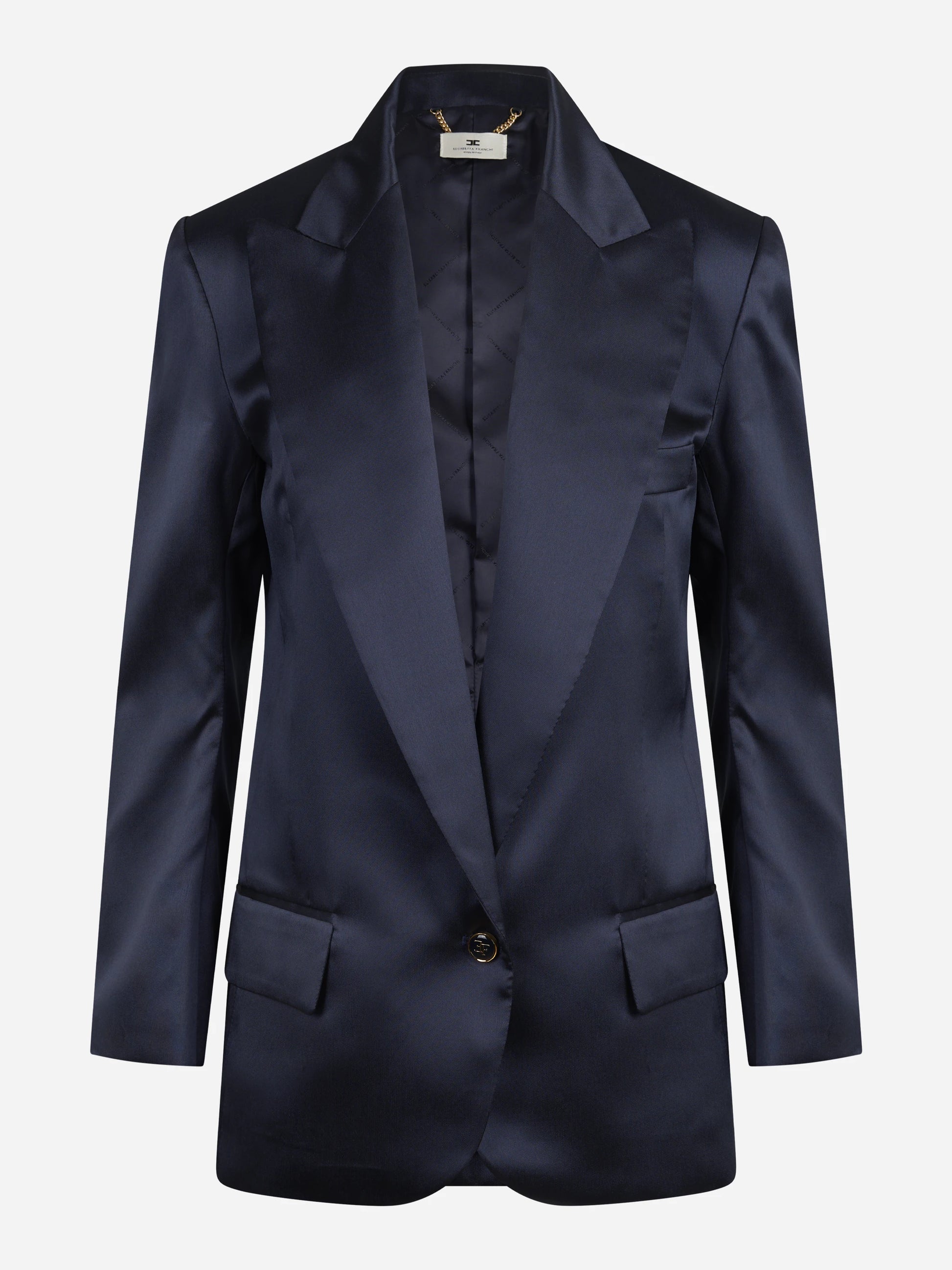 Blazer monopetto in gazar blu notte - vista frontale