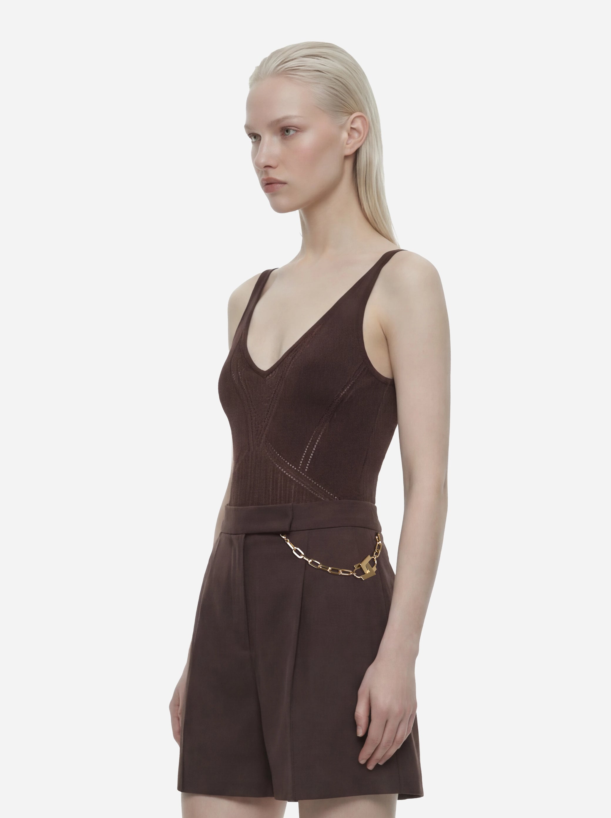Body marrone in maglia traforata