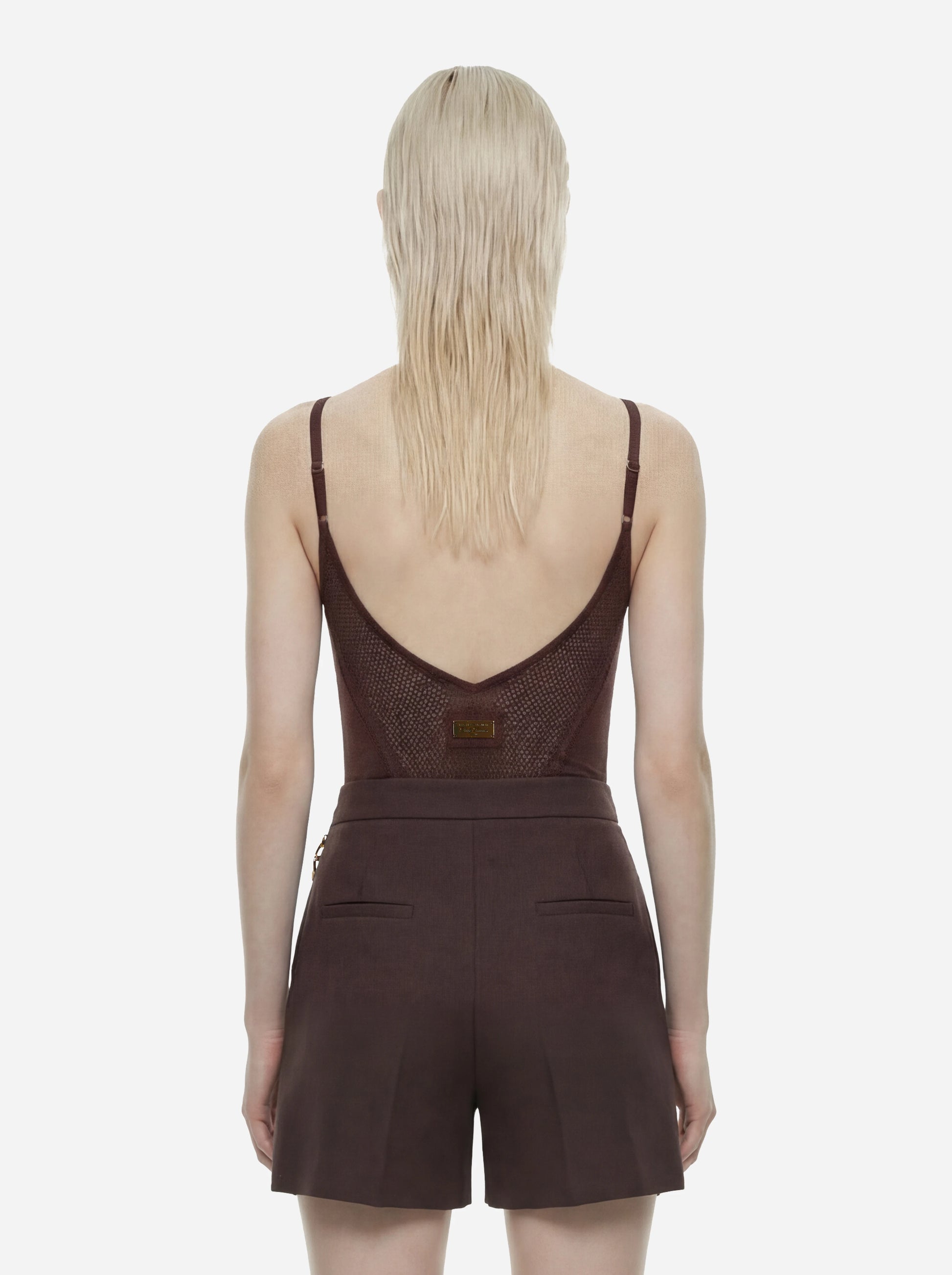 Body marrone in maglia traforata