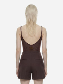 Body marrone in maglia traforata