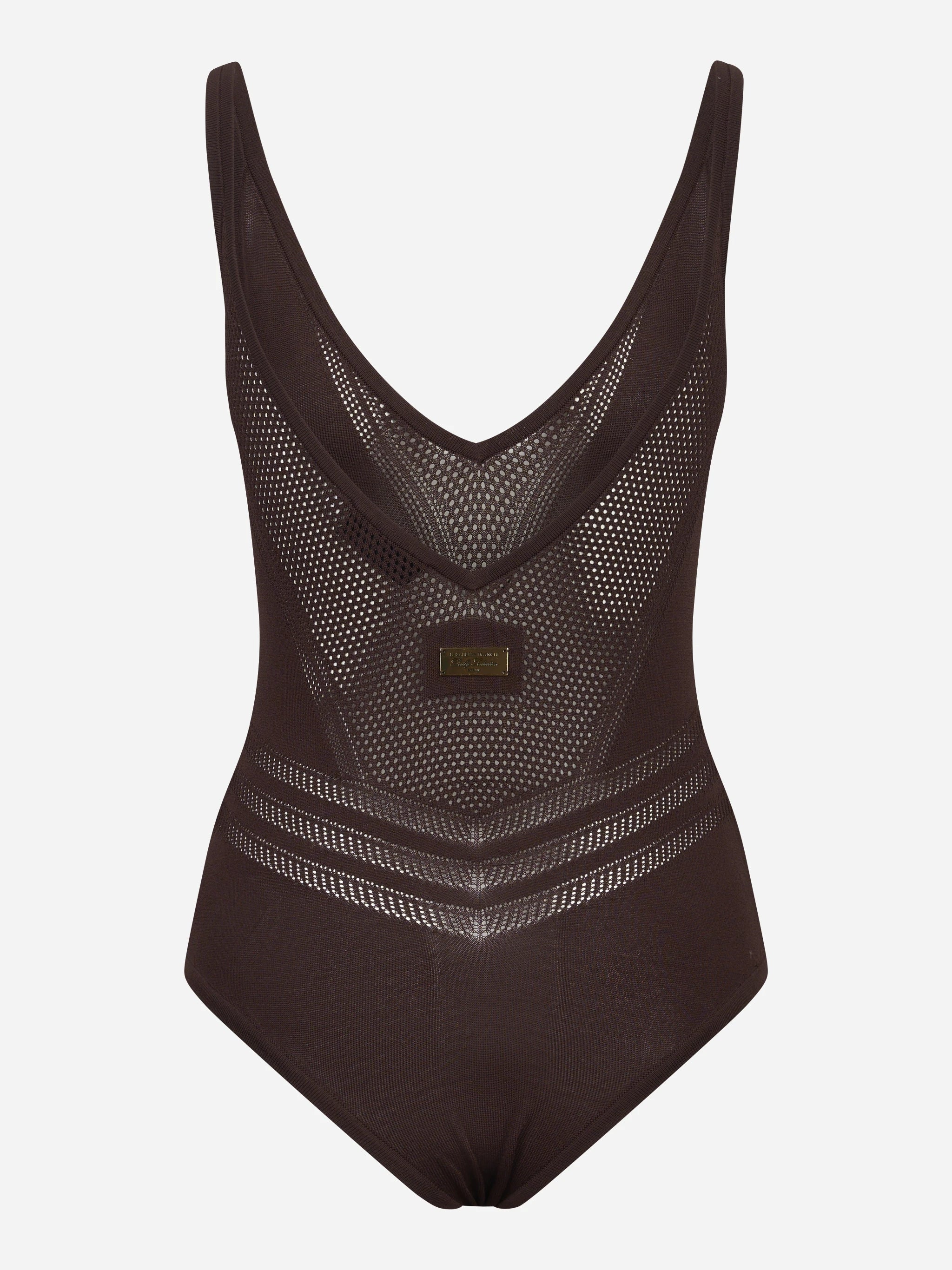 Body marrone in maglia traforata