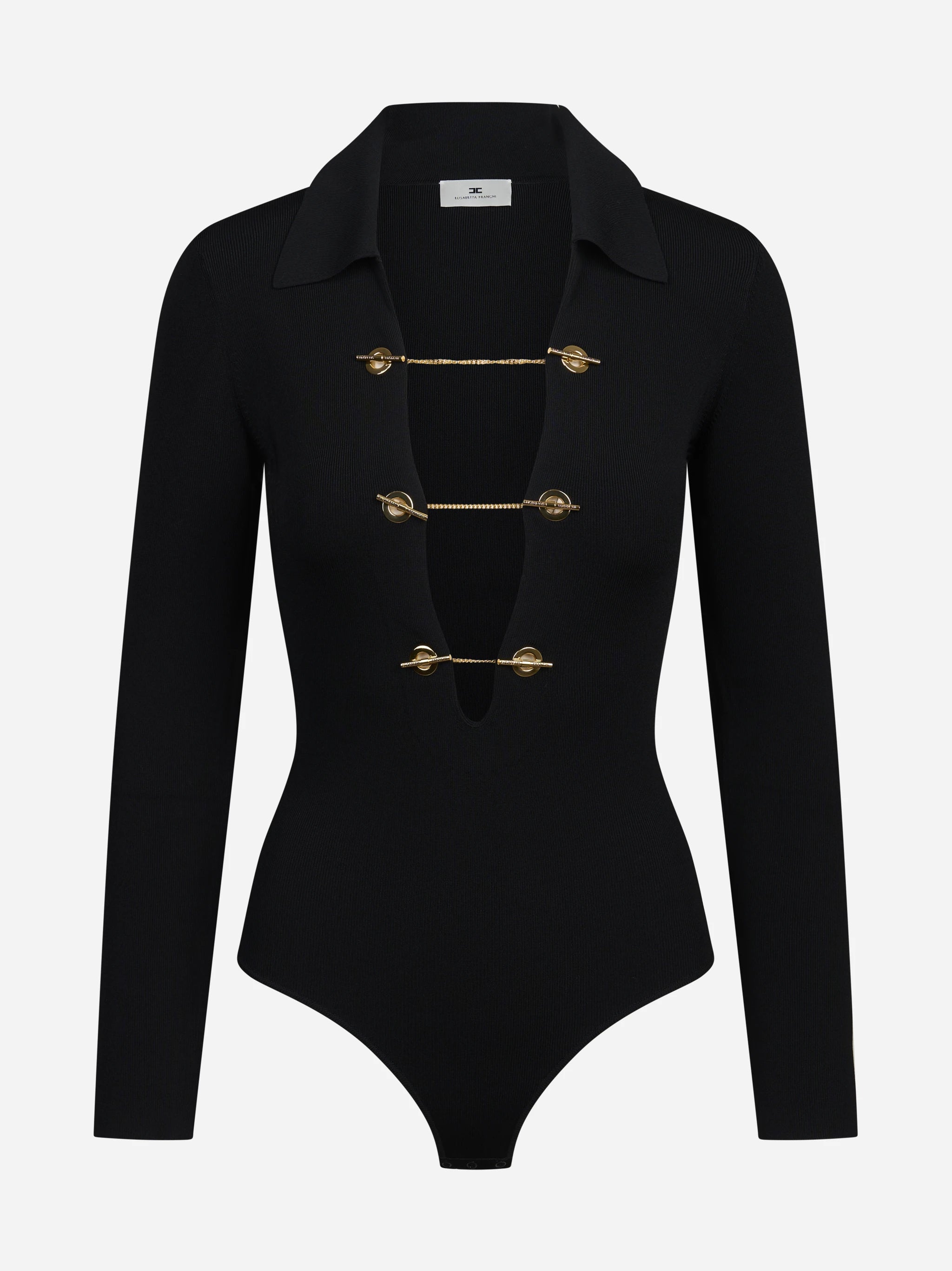 Body in maglia con catene gioiello nero - vista frontale