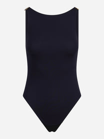 Body smanicato in jersey crêpe blu notte - vista frontale