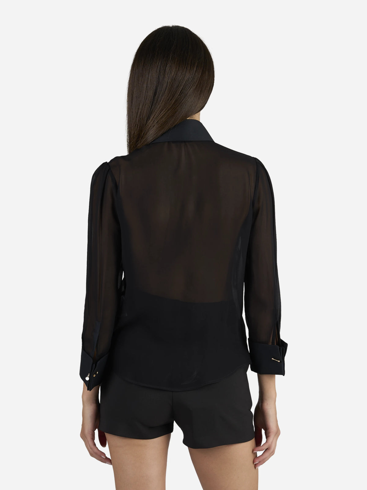 Camicia in georgette con ruches - indossato, vista posteriore