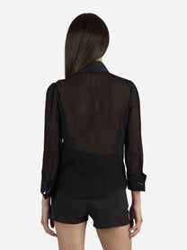 Camicia in georgette con ruches - indossato, vista posteriore