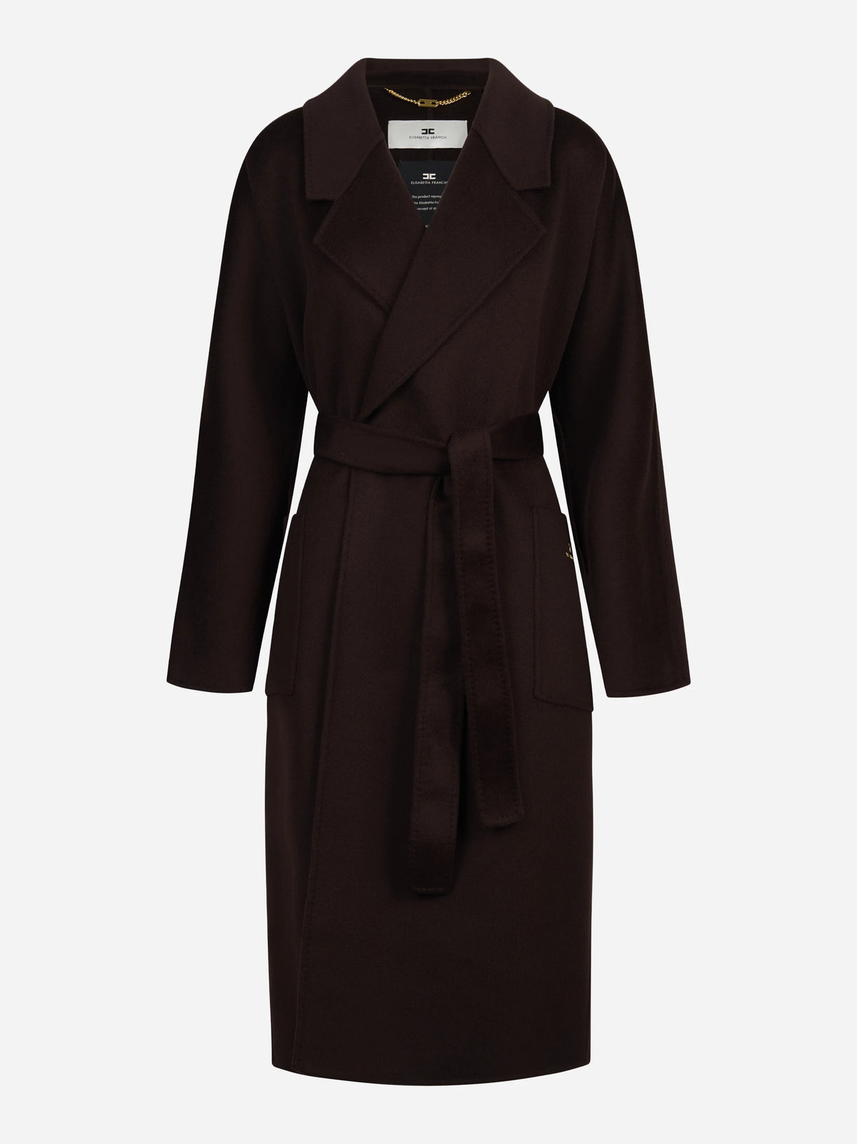 Cappotto a vestaglia in lana dark chocolate - vista frontale