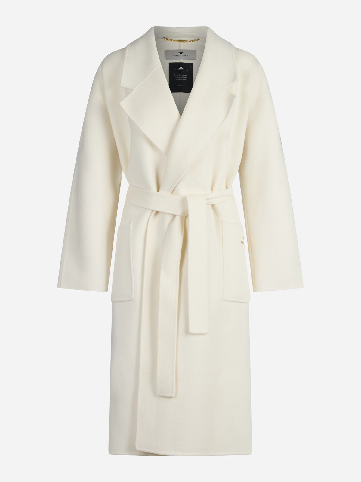 Cappotto a vestaglia in lana double color avorio - vista frontale