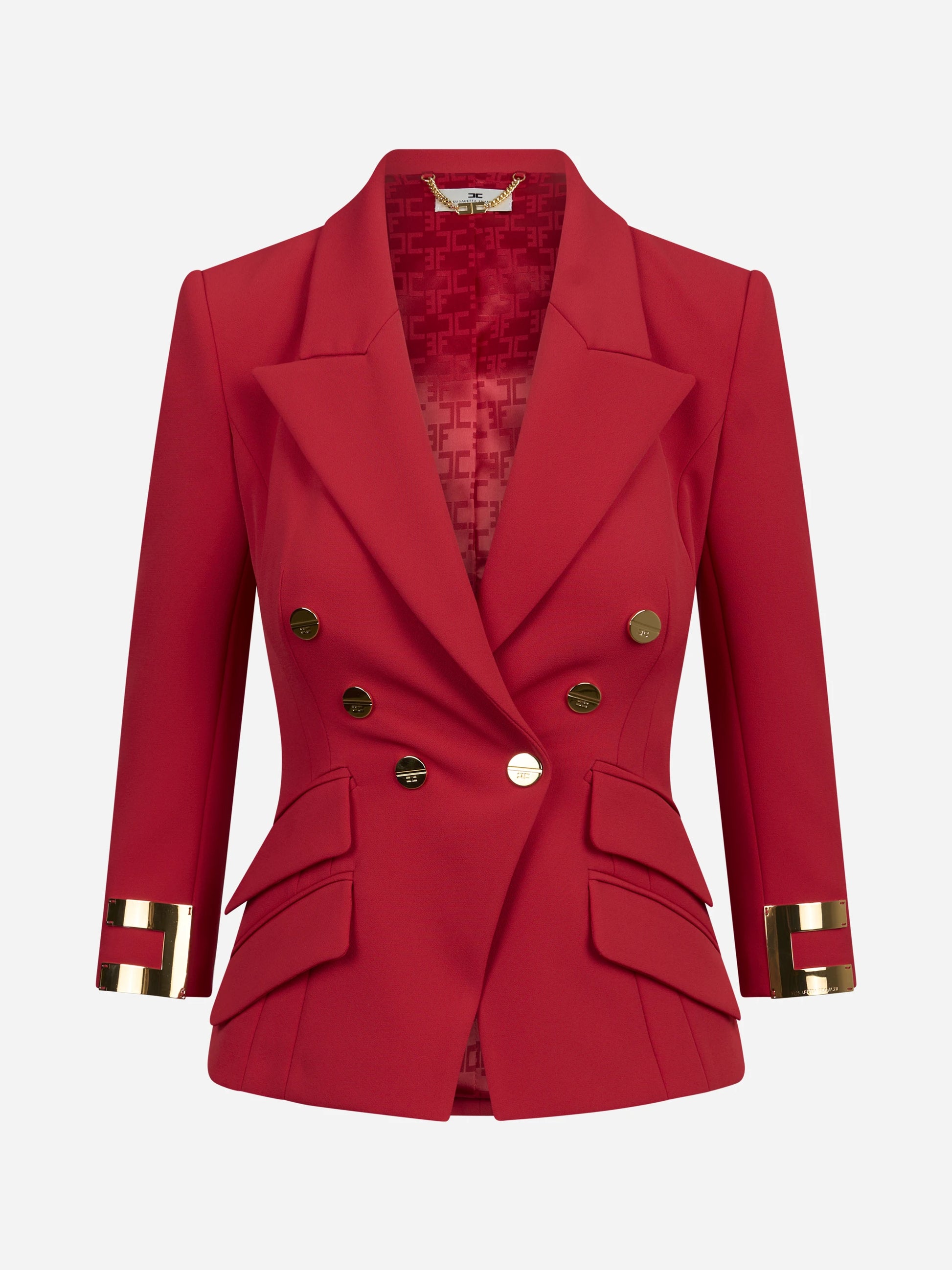 Giacca doppiopetto con logo gioiello rossa ELISABETTA FRANCHI – immagine 1 di 3