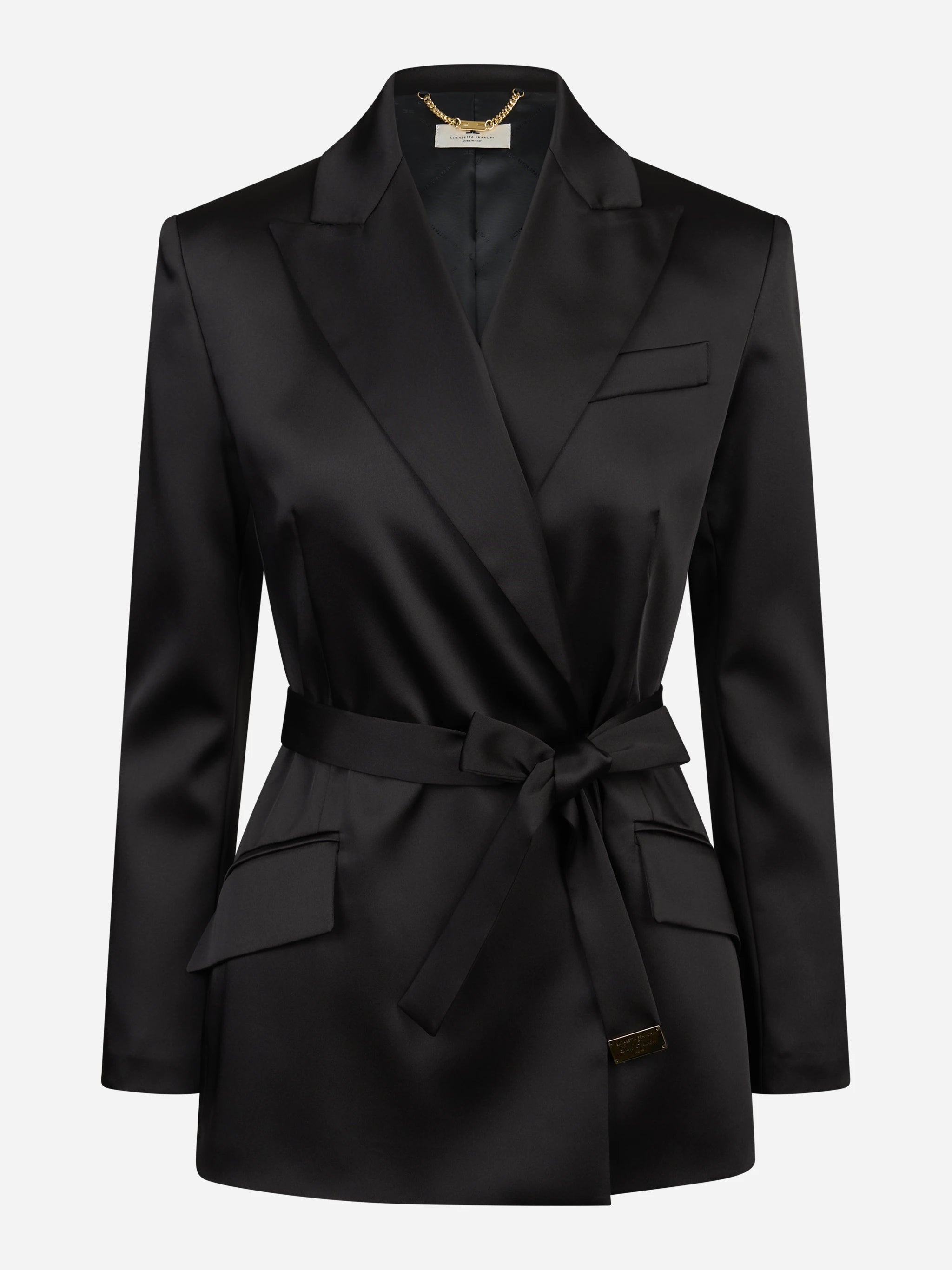 Giacca in raso stretch con cintura nera ELISABETTA FRANCHI – immagine 1 di 3