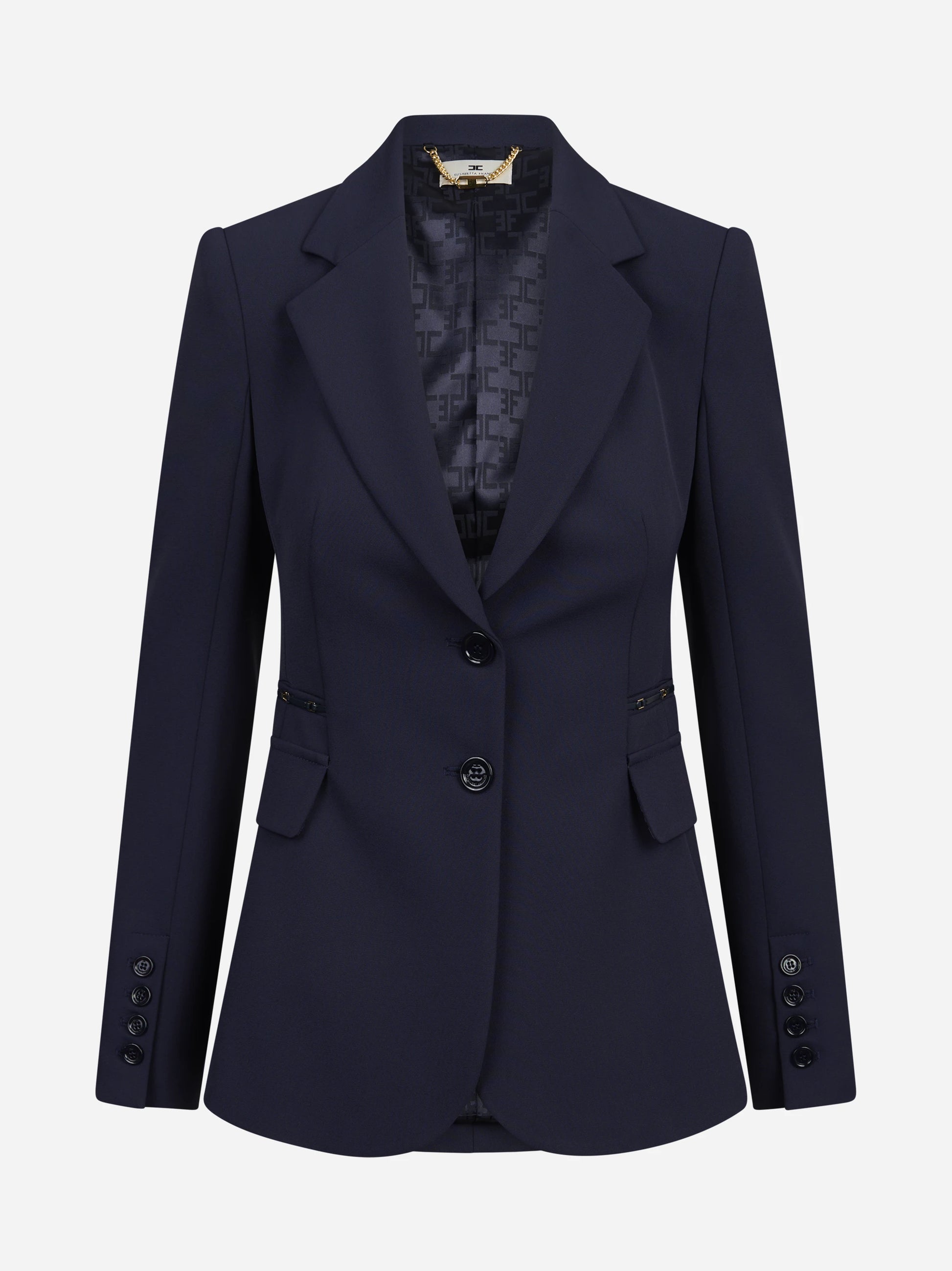 Giacca monopetto in doppio crêpe blu ELISABETTA FRANCHI – immagine 1 di 3
