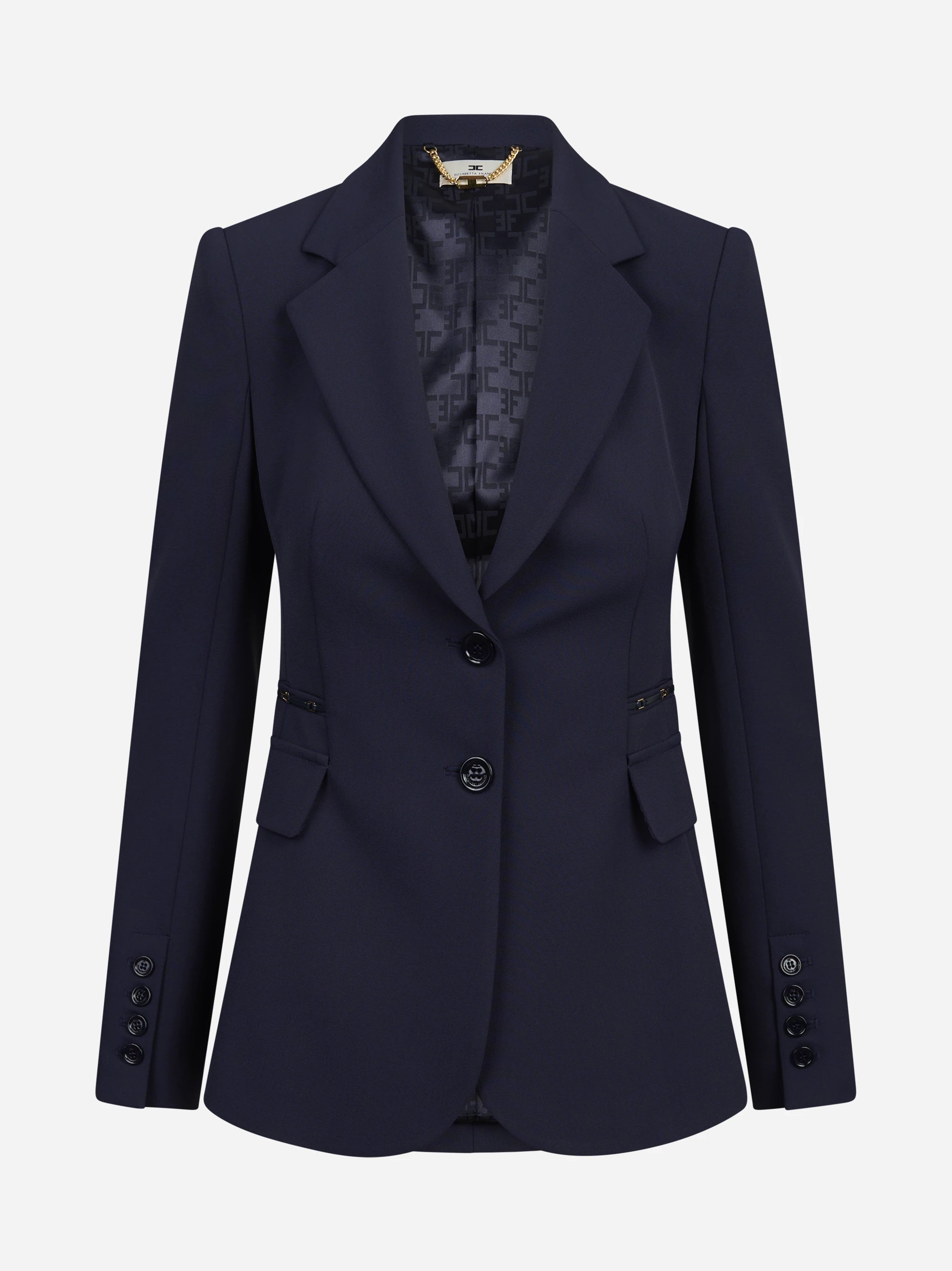 Giacca monopetto in doppio crêpe blu ELISABETTA FRANCHI – immagine 1 di 3