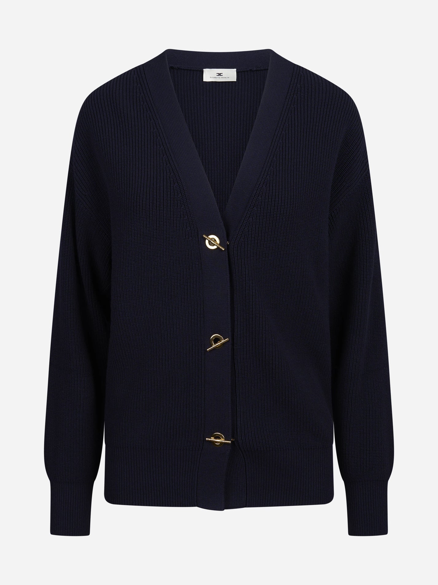 Cardigan con bottoni gioiello blu ELISABETTA FRANCHI – immagine 1 di 3