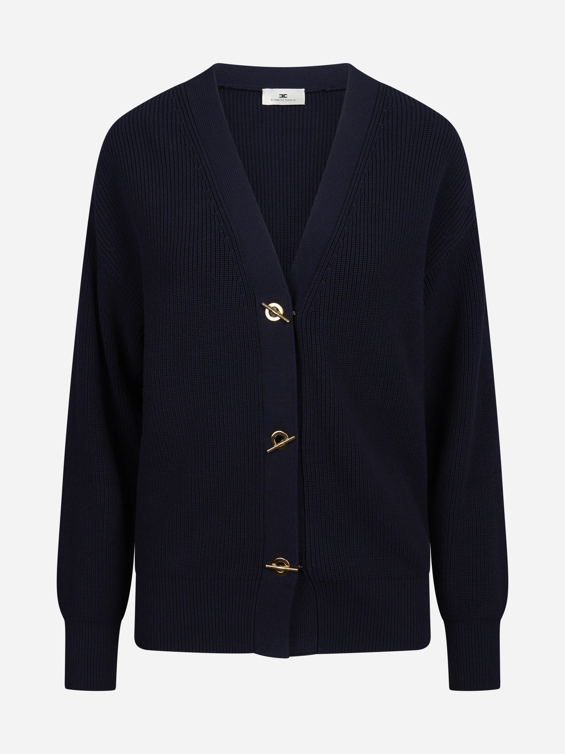 Cardigan con bottoni gioiello blu ELISABETTA FRANCHI – immagine 1 di 3