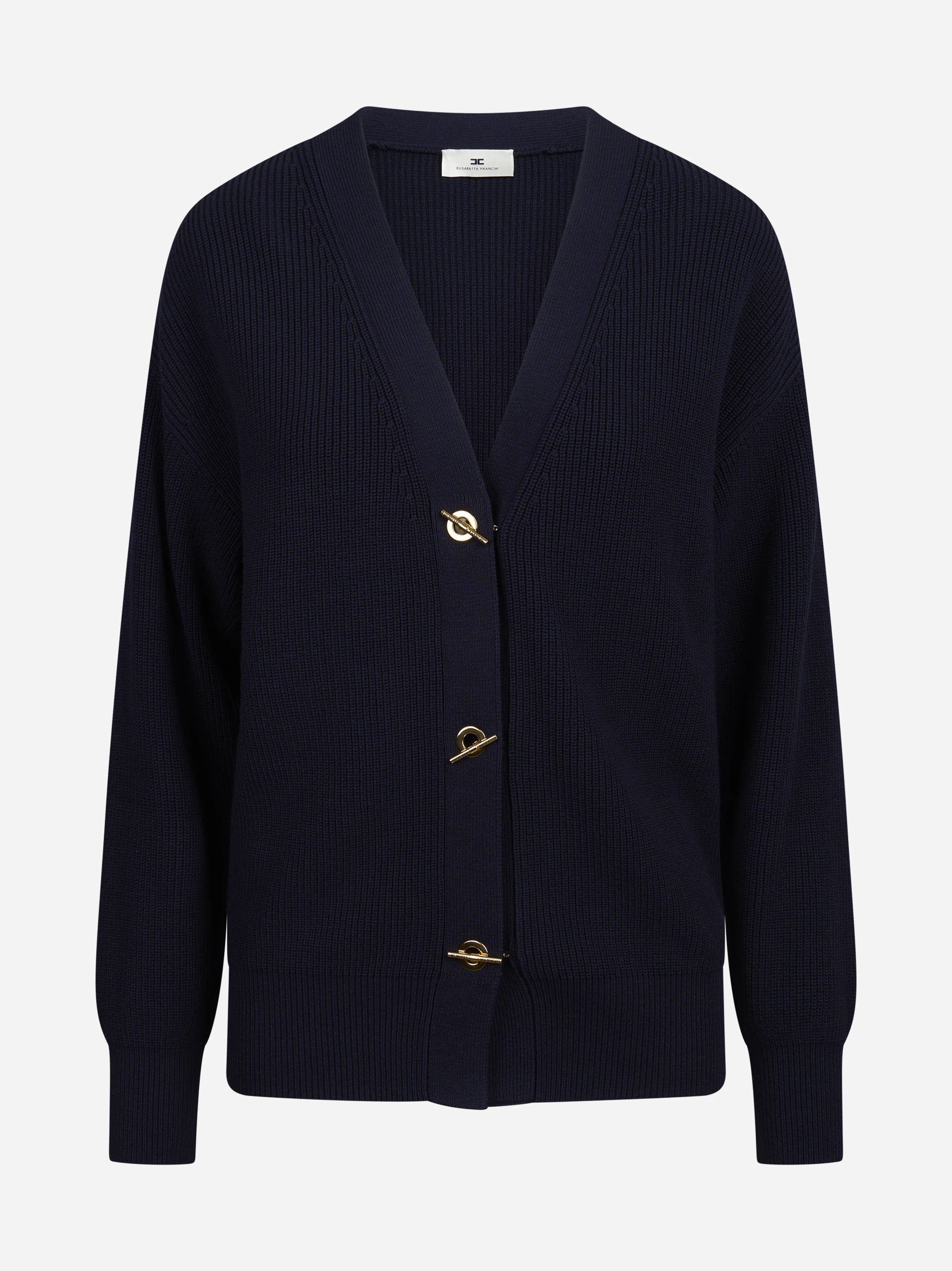 Cardigan con bottoni gioiello blu ELISABETTA FRANCHI – immagine 1 di 3