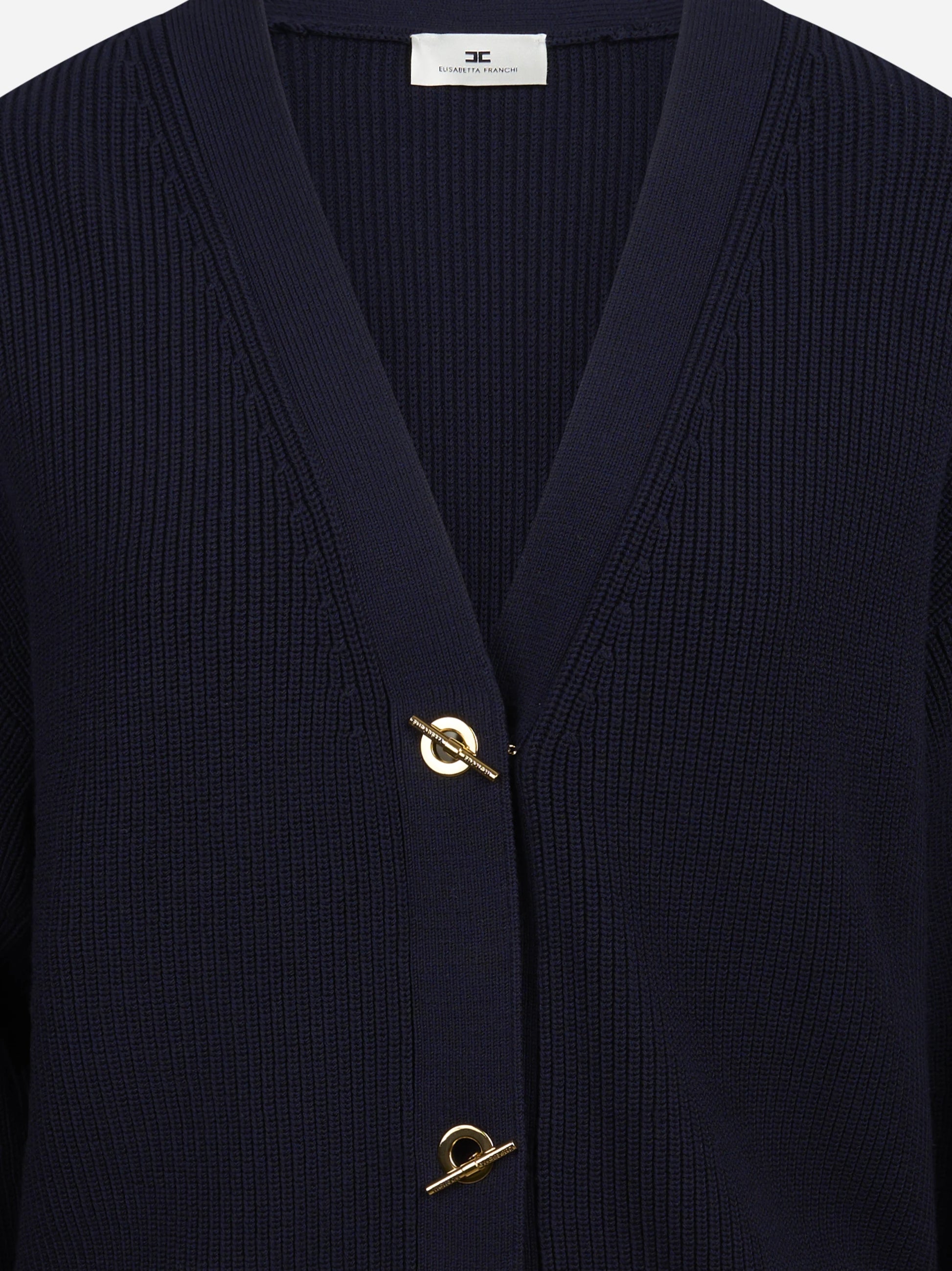 Cardigan con bottoni gioiello blu ELISABETTA FRANCHI – immagine 3 di 3