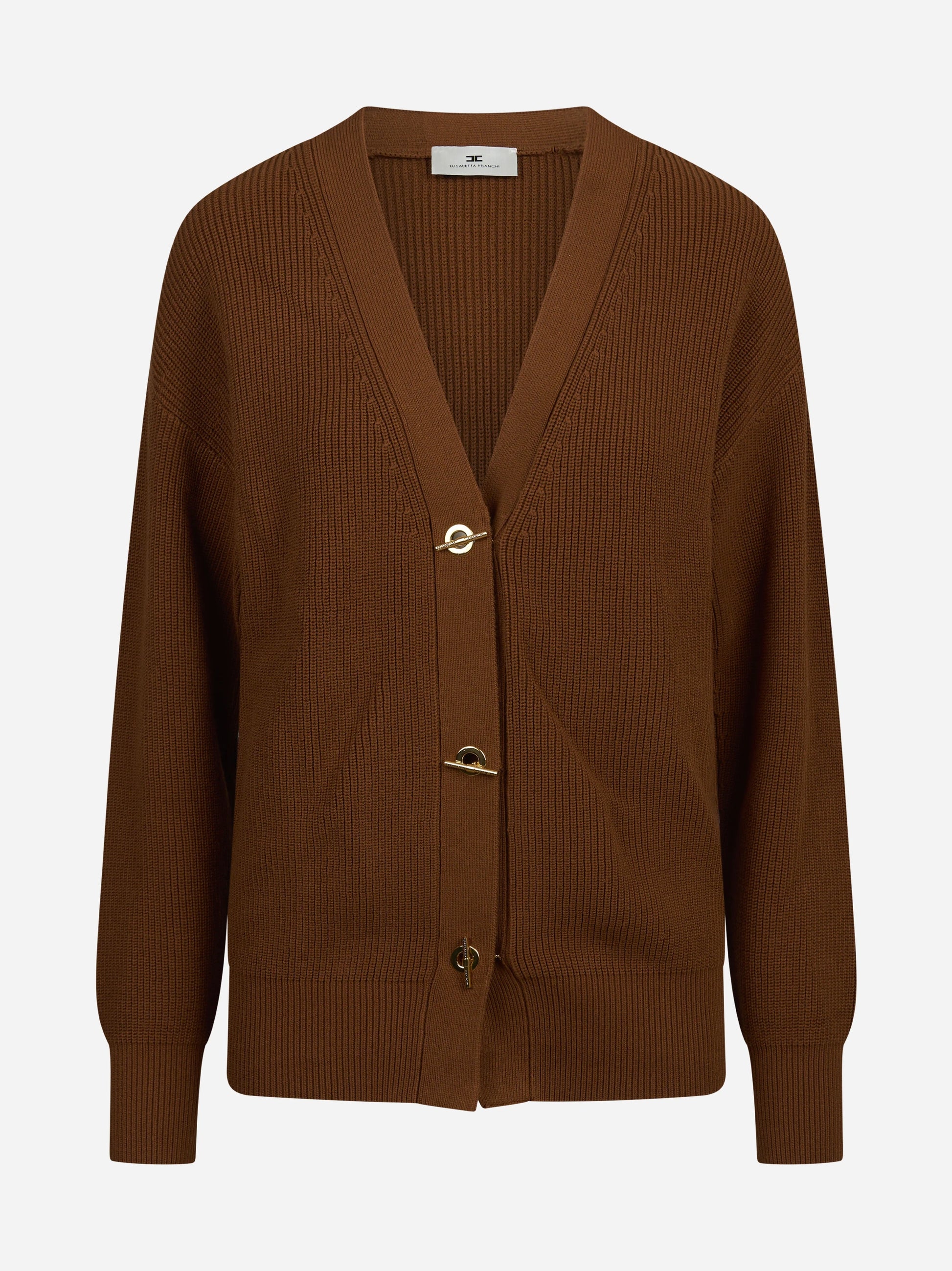 Cardigan con bottoni gioiello marrone ELISABETTA FRANCHI – immagine 1 di 3