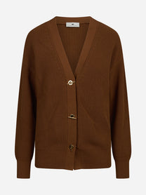 Cardigan con bottoni gioiello marrone ELISABETTA FRANCHI – immagine 1 di 3