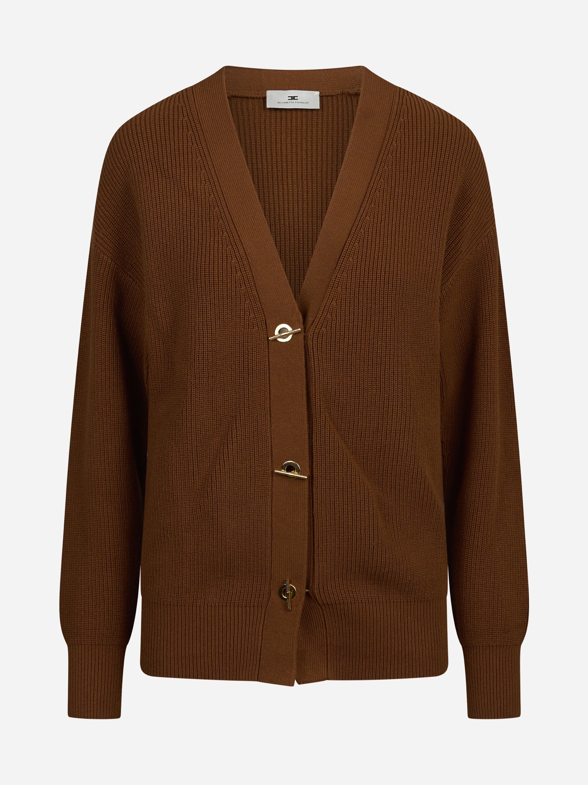 Cardigan con bottoni gioiello marrone ELISABETTA FRANCHI – immagine 1 di 3