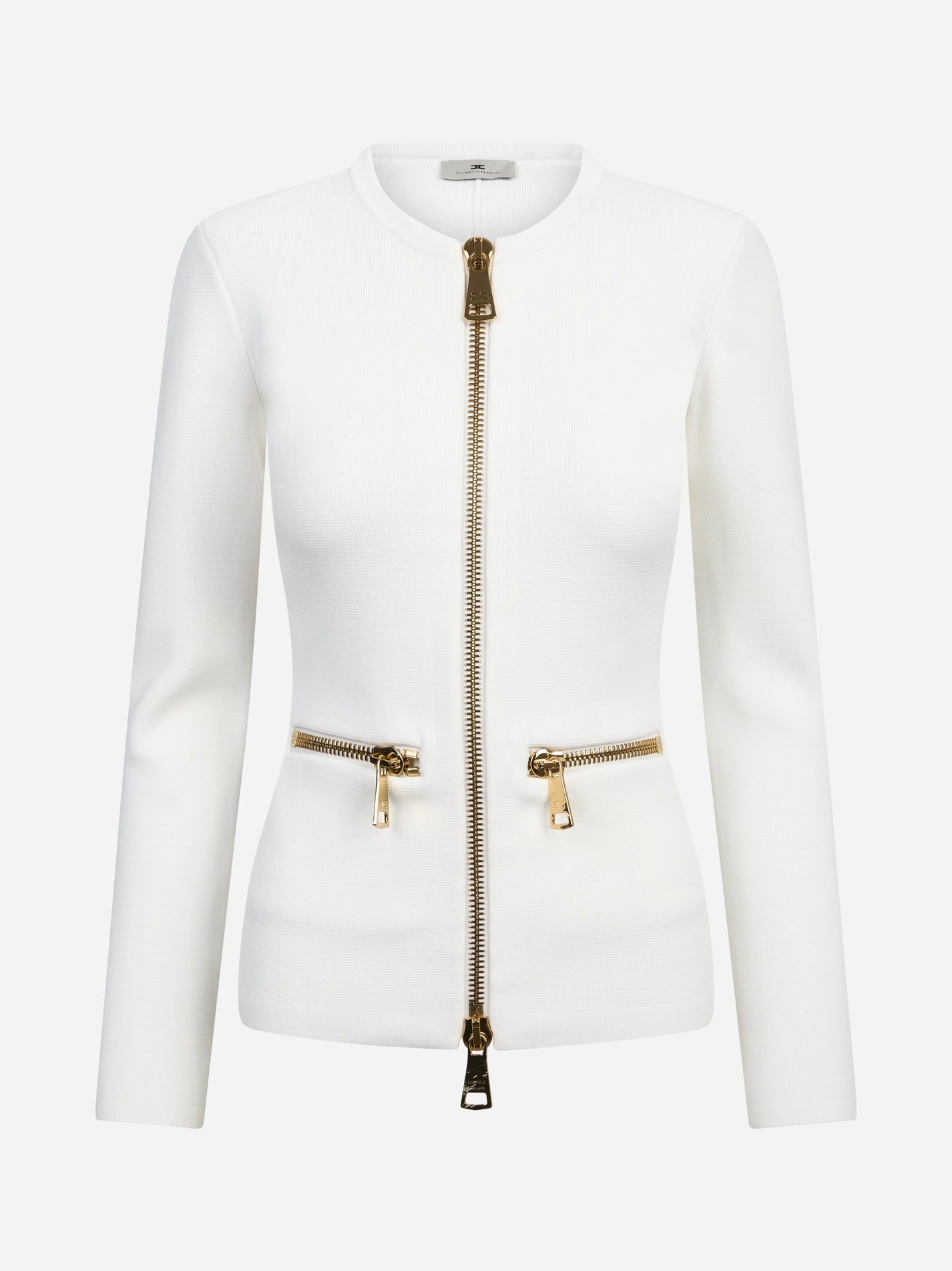 Cardigan in maglia con zip bianco ELISABETTA FRANCHI – immagine 1 di 3