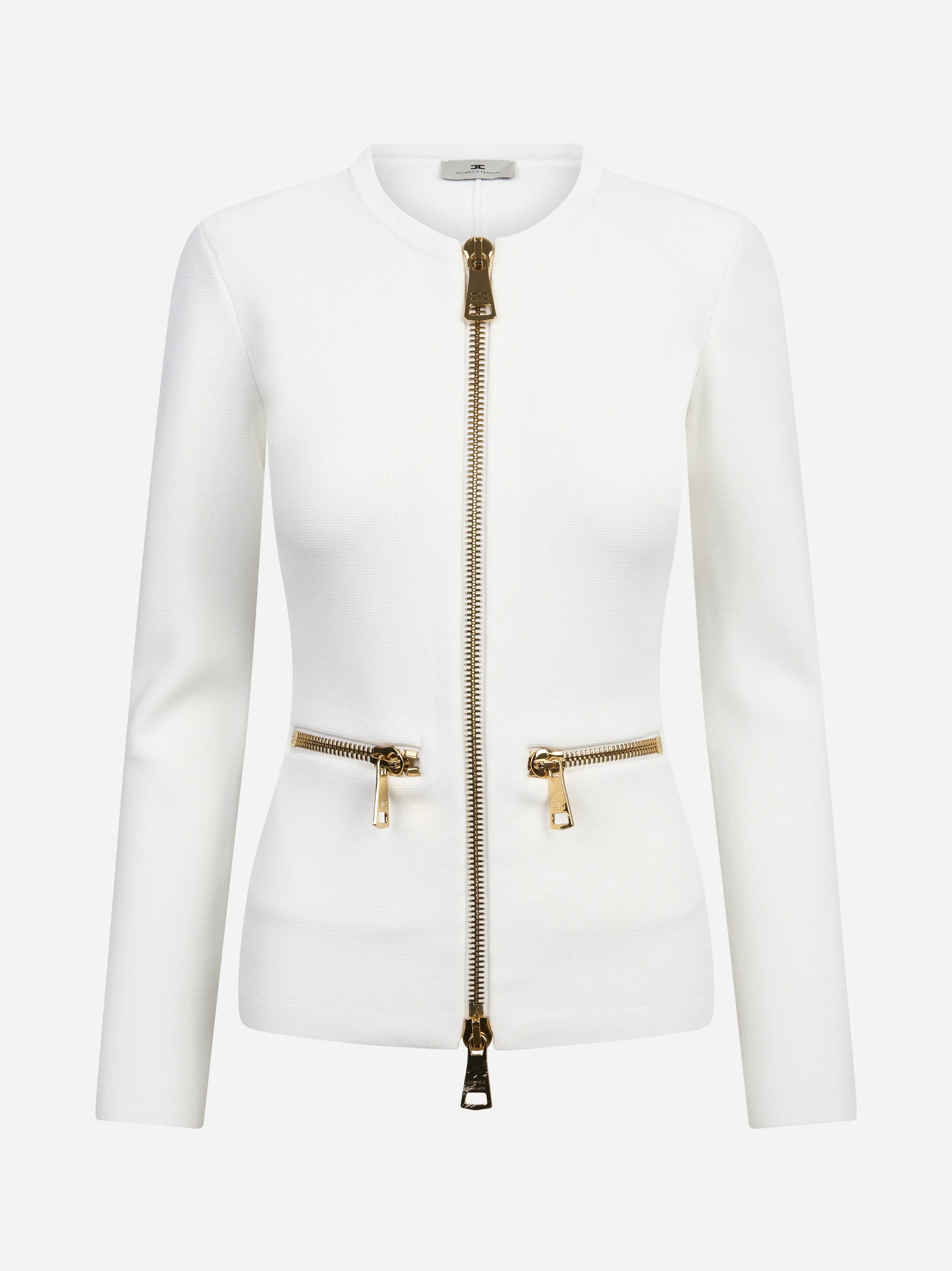 Cardigan in maglia con zip bianco ELISABETTA FRANCHI – immagine 1 di 3