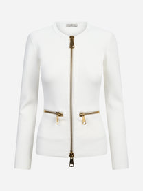 Cardigan in maglia con zip bianco ELISABETTA FRANCHI – immagine 1 di 3